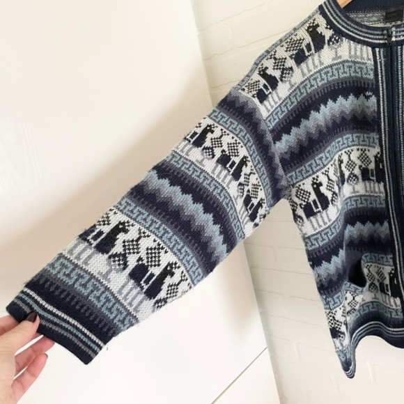 Alpaca Zipped Knit cardigan Sweater Alpaca Wool Fair Isle Hygge Southwestern L - Picture 5 of 14